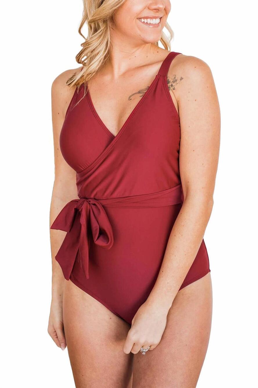 NEW MACK & MAL women's beach party one piece swimsuit in deep red